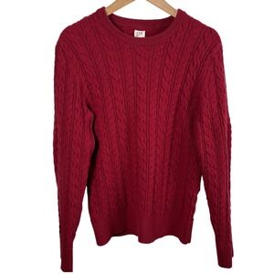 GAP 100% Wool Red Cable Knit Sweater Crew Neck Women's Size M Fisherman Cozycore